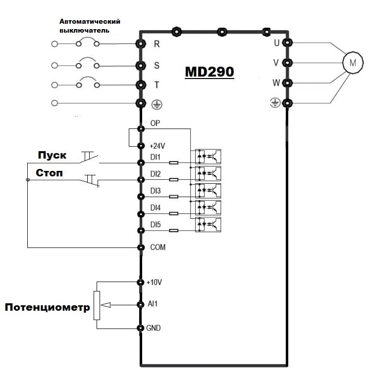 Схема подключения частотного преобразователя к двигателю